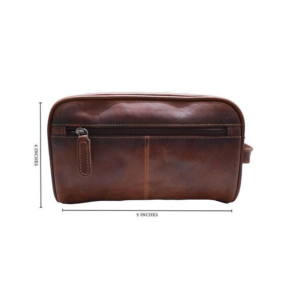 New Leather Toiletry Bag Dark Camel Color - Picture 7 of 10